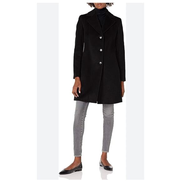 Calvin Klein Black Cashmere Wool Blend Coat - Size 14 (New)